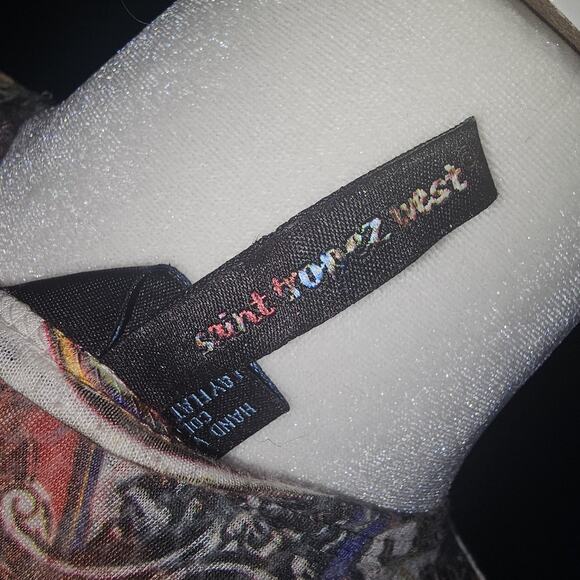 St Tropez West Paisley Tee Shirt L – Boho Hippie V-Neck Colorful Festival Top - Picture 4 of 5